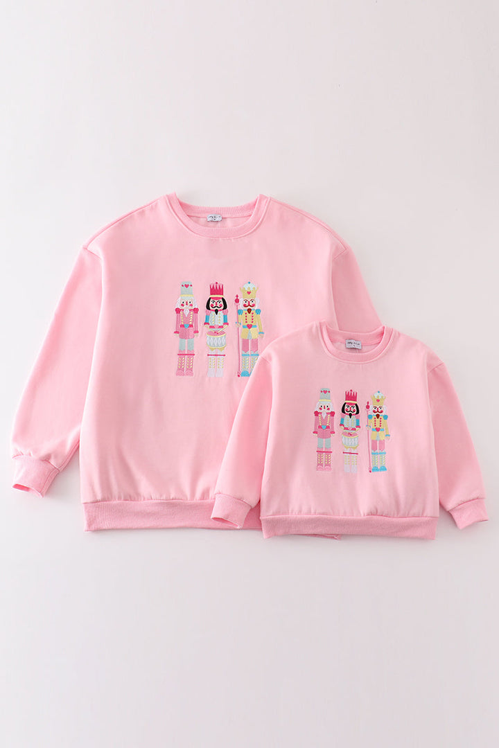 Pink Nutcracker Embroidery Mom&me Fleece Sweatshirt