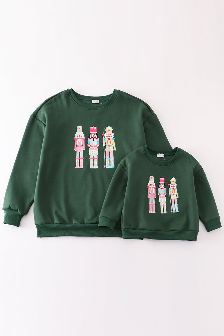 Green Nutcracker Embroidery Mom&me Fleece Sweatshirt