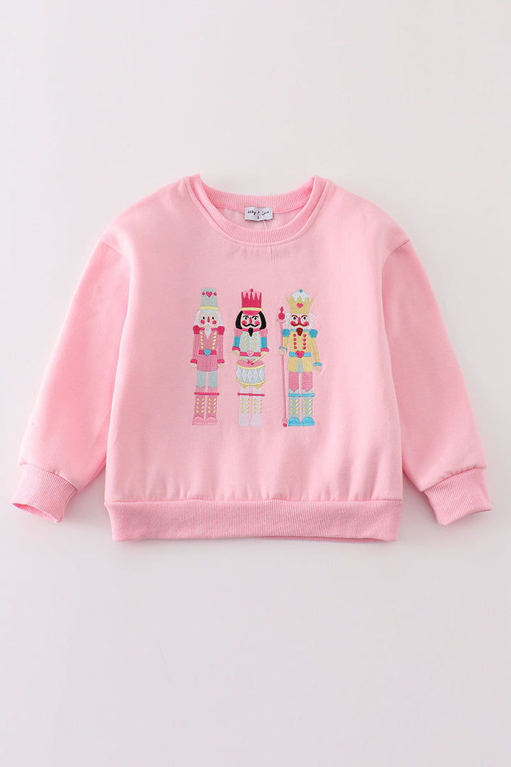 Pink Nutcracker Embroidery Mom&me Fleece Sweatshirt