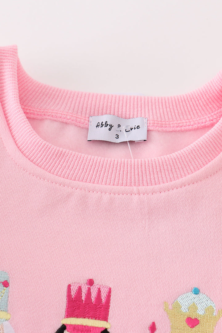 Pink Nutcracker Embroidery Mom&me Fleece Sweatshirt