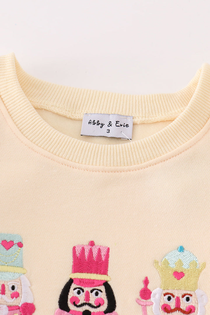 Yellow Nutcracker Embroidery Mom&me Fleece Sweatshirt