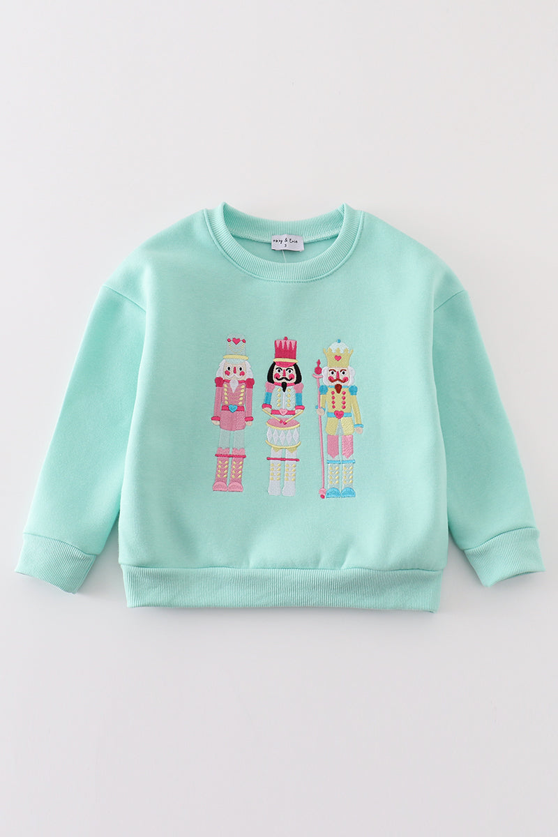 Mint Nutcracker Embroidery Mom&me Fleece Sweatshirt