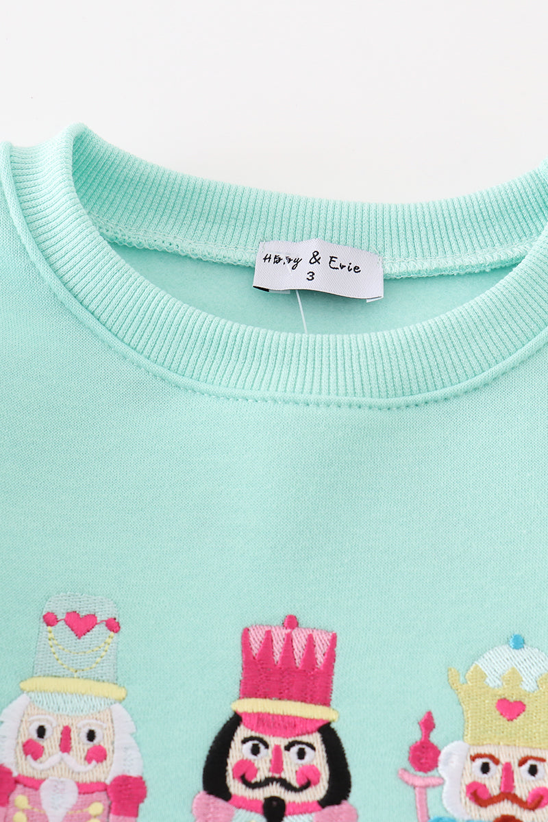 Mint Nutcracker Embroidery Mom&me Fleece Sweatshirt