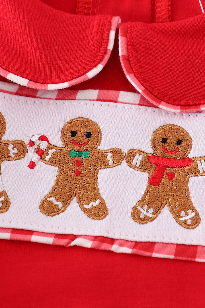 Red Christmas Gingerbread Embroidery Boy Bubble