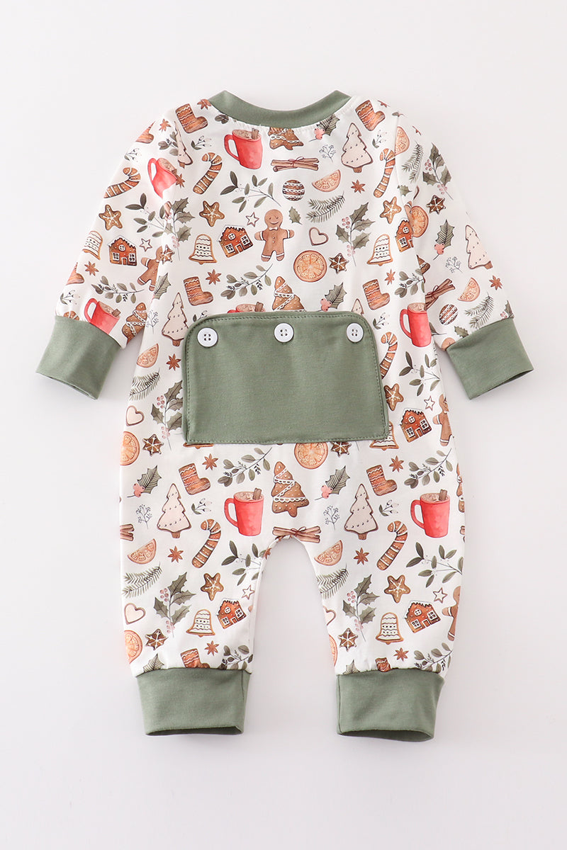 Merry Christmas Print Zip Boy Romper