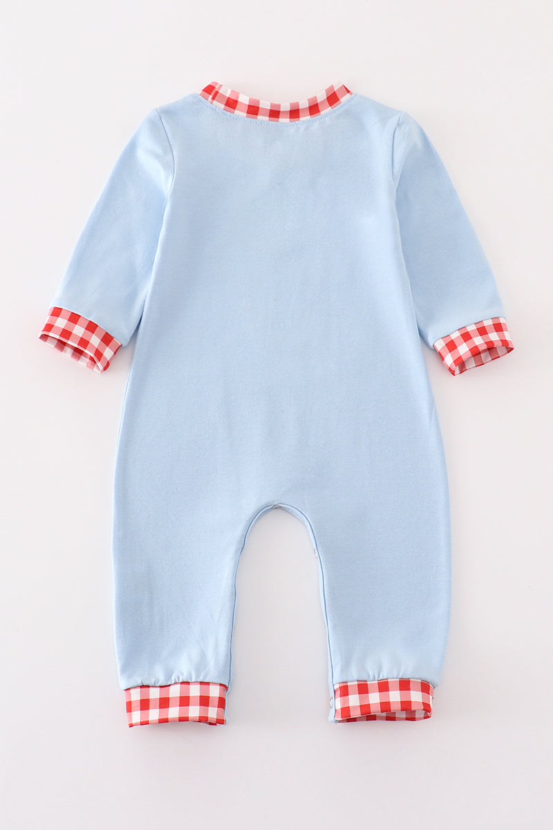 Blue Christmas Cow Applique Boy Romper