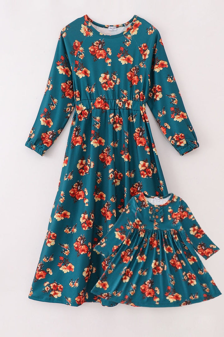 Green Floral Print Mom&me Dress