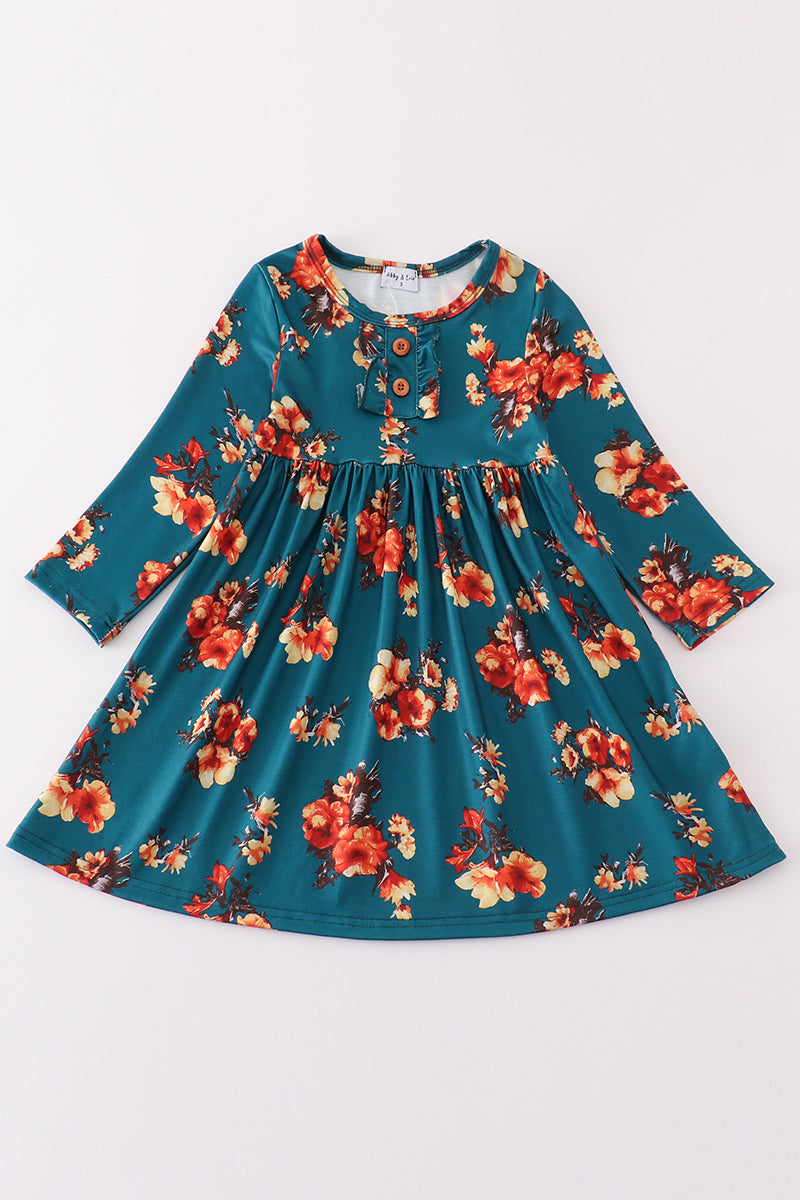 Green Floral Print Mom&me Dress