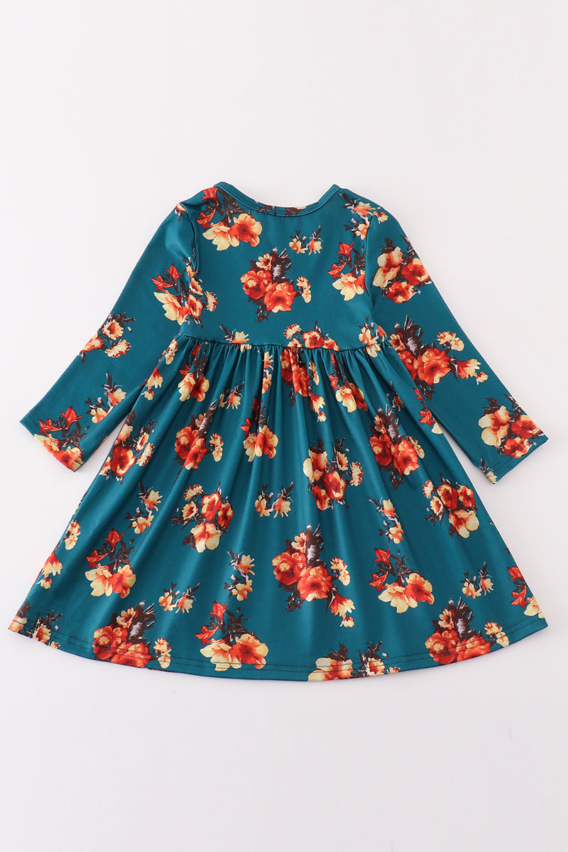 Green Floral Print Mom&me Dress