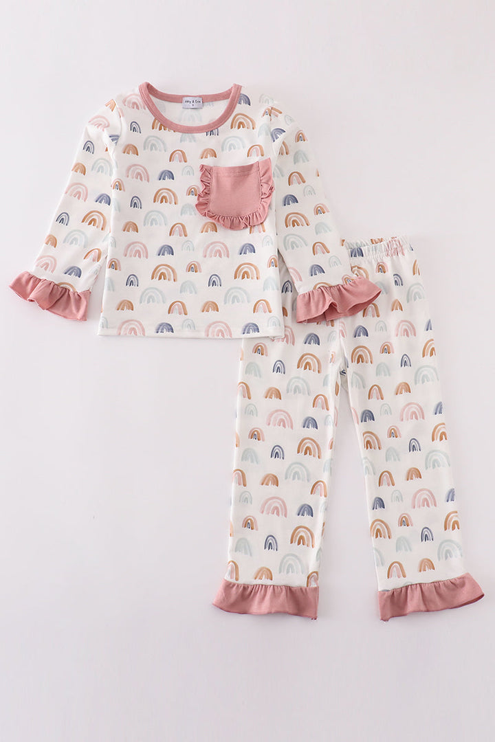 Watercolor Rainbow Print Girl Pajamas Set