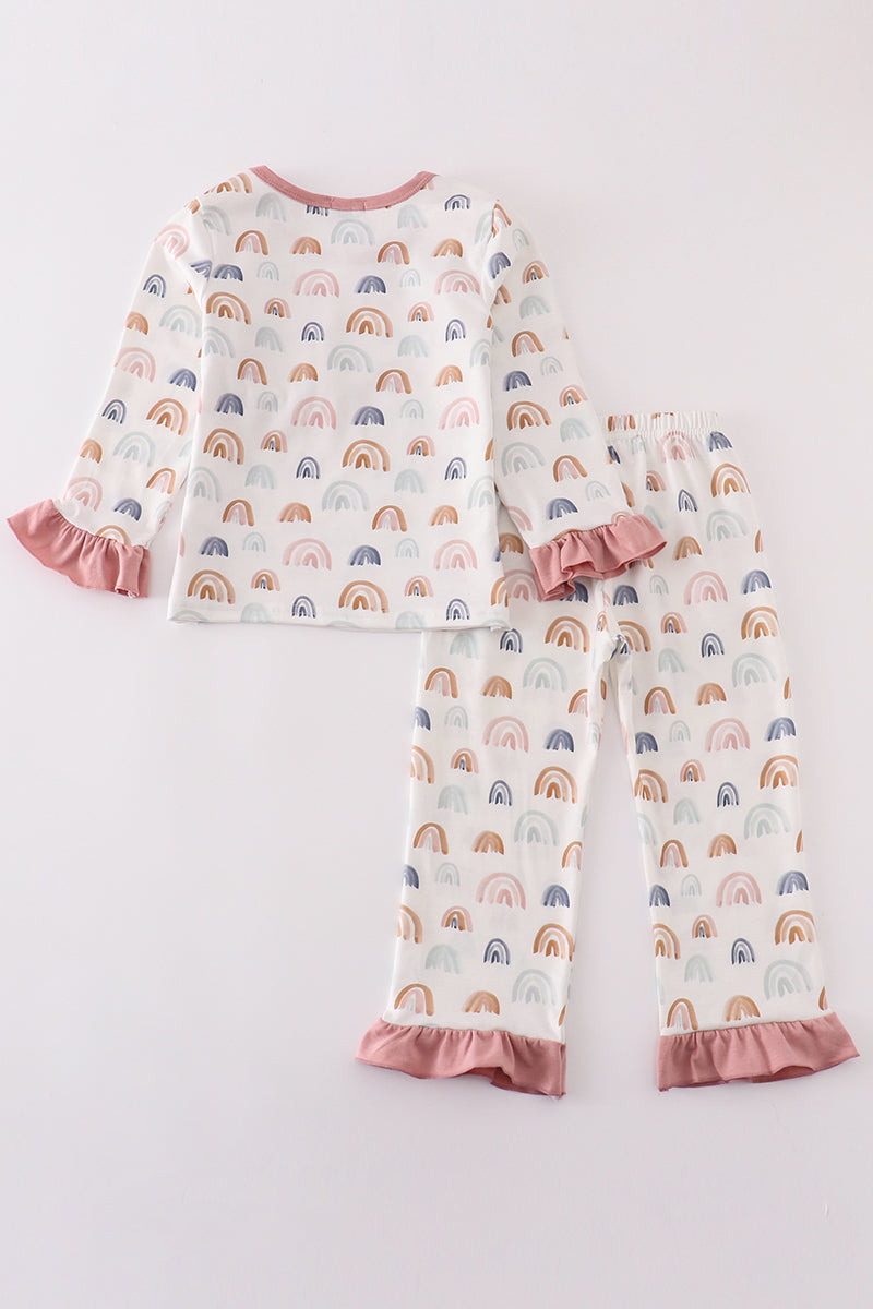 Watercolor Rainbow Print Girl Pajamas Set