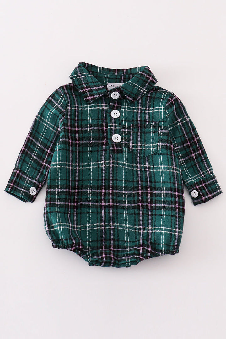 Green Plaid Boy Button Down Bubble