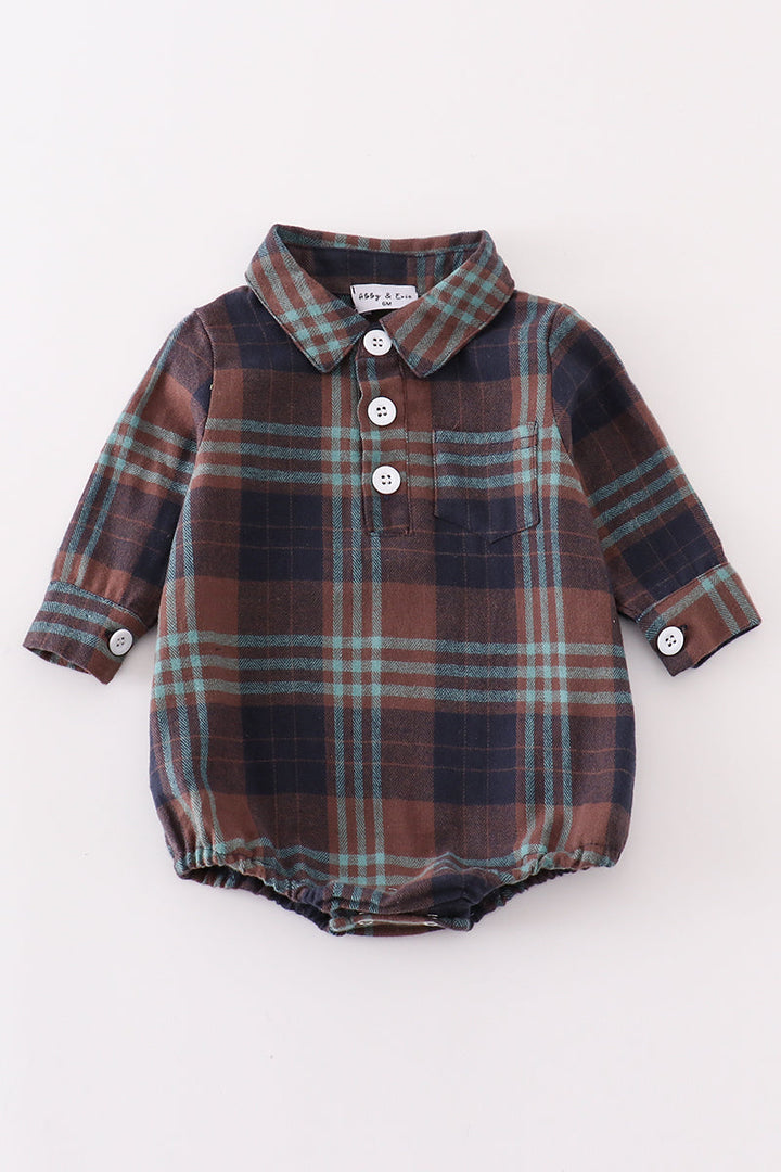 Navy Plaid Boy Button Down Bubble