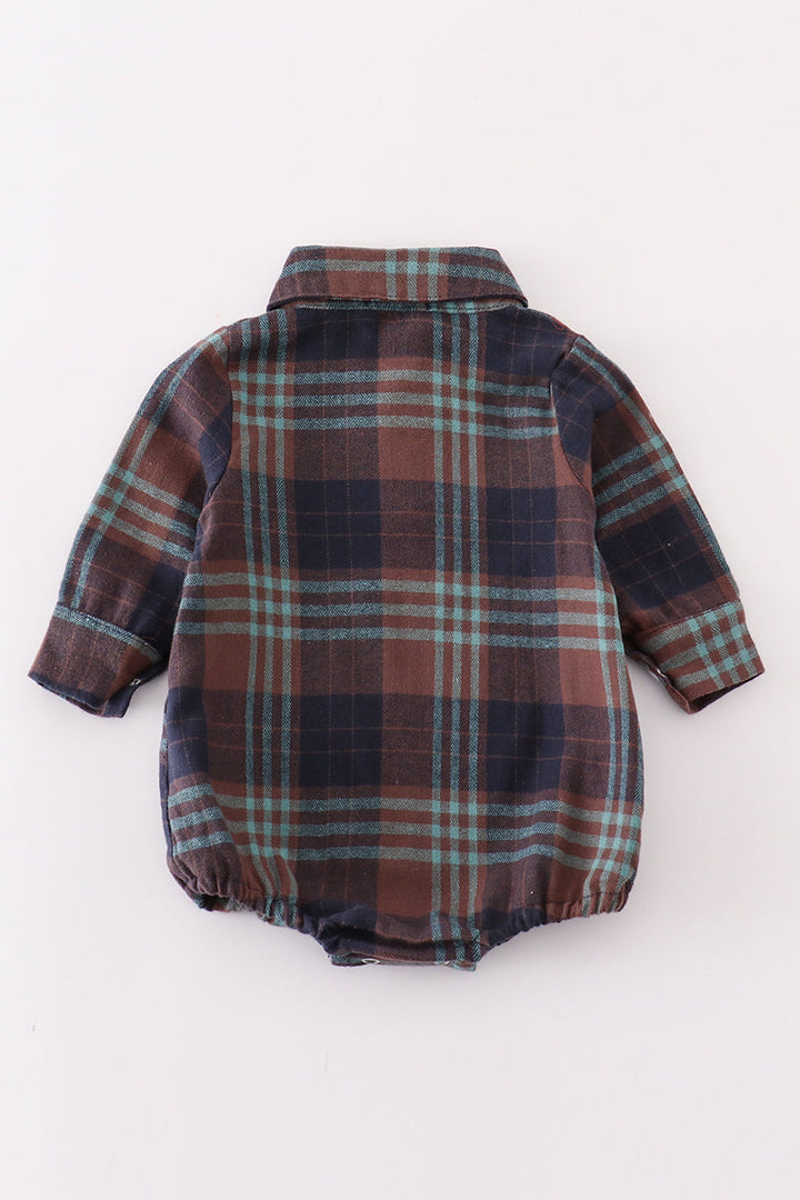 Navy Plaid Boy Button Down Bubble