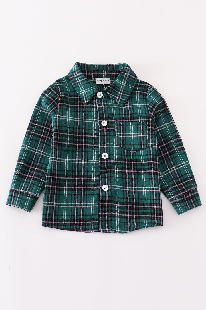 Green Plaid Boy Button Down Shirt