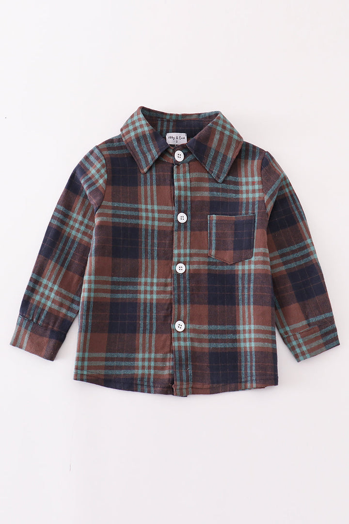 Brown Plaid Boy Button Down Shirt