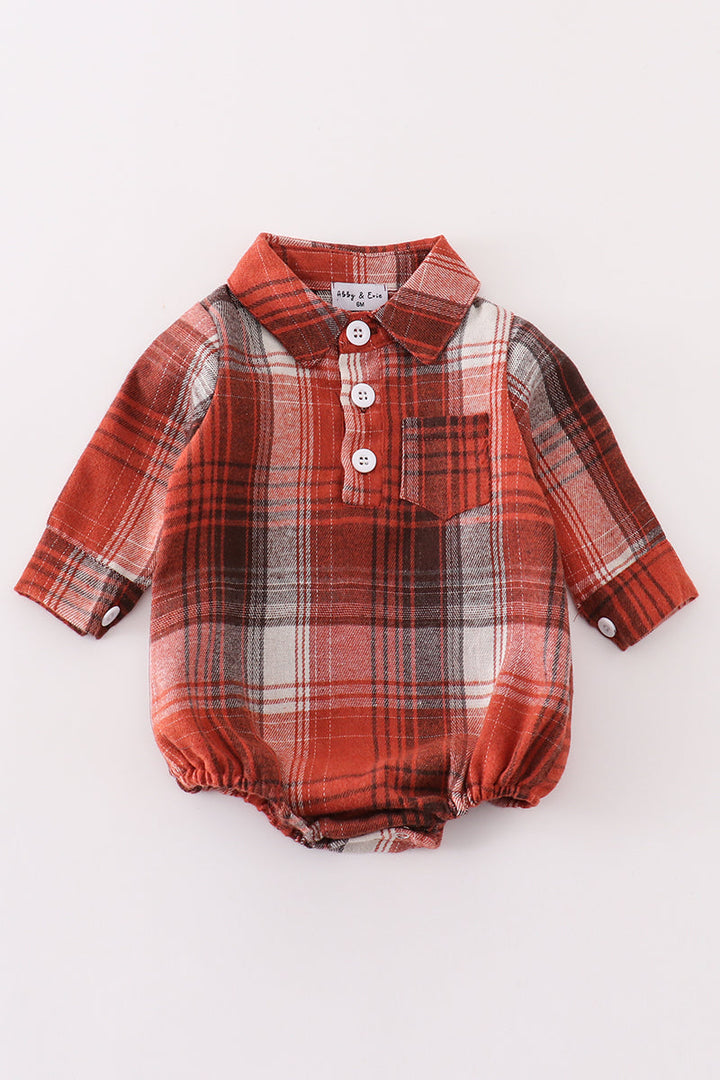 Rust Plaid Boy Button Down Bubble