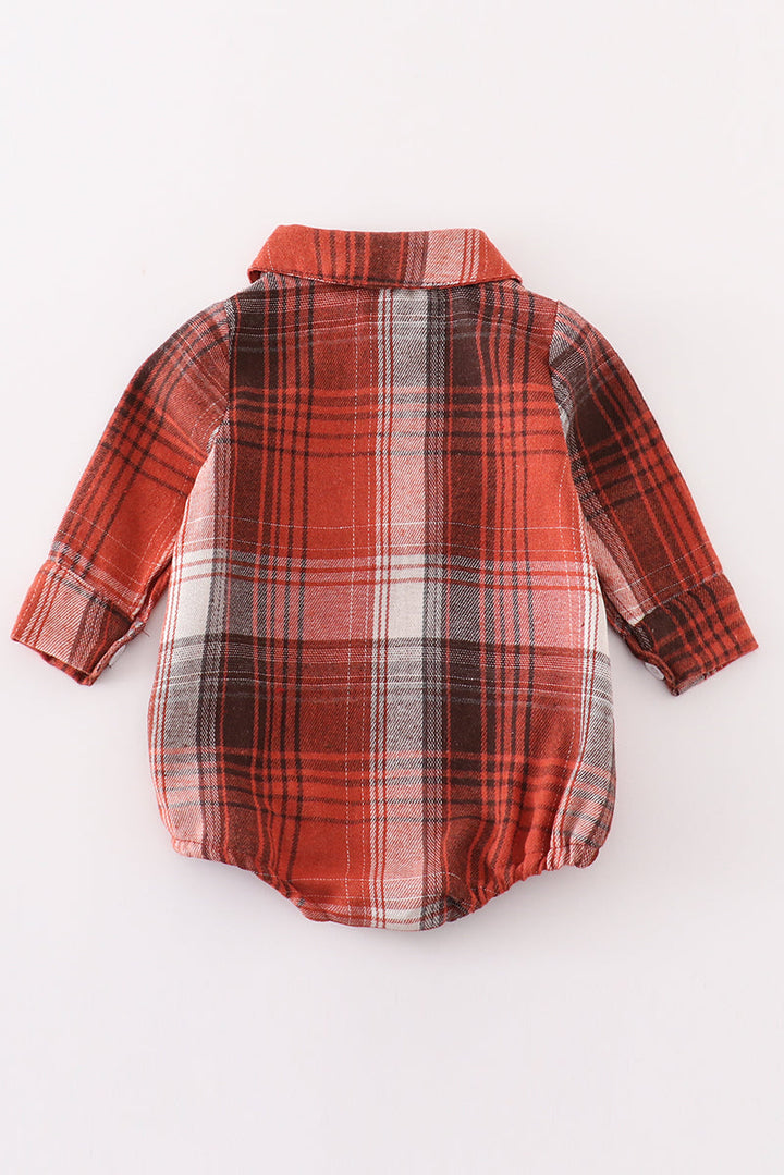 Rust Plaid Boy Button Down Bubble