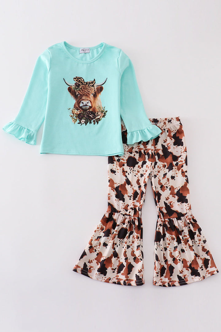 Mint Cow Print Girl Set