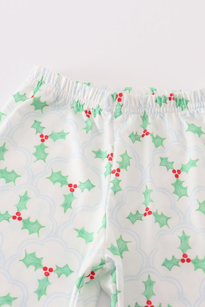 Green Christmas Holly Print Boy Set