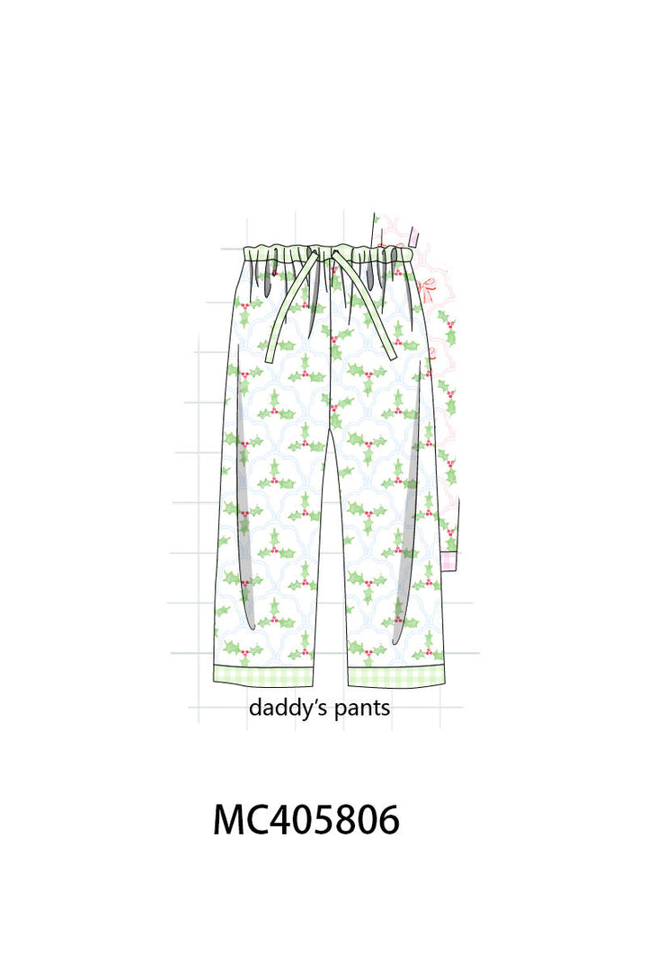 Green Christmas Holly Print Men Pajamas Pants