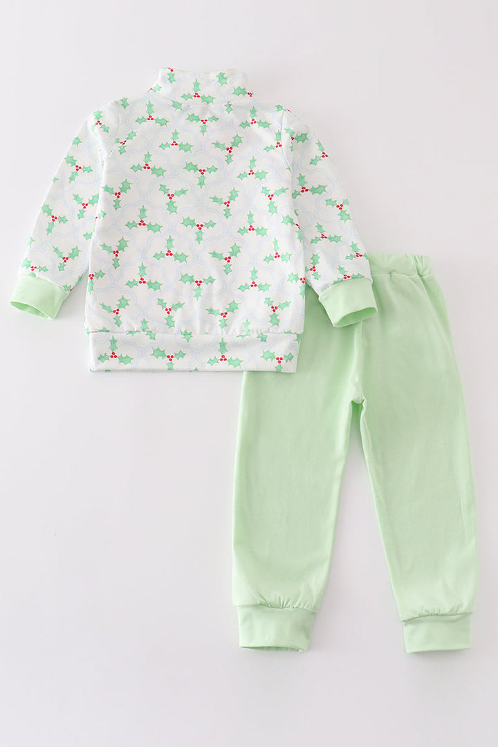 Green Christmas Holly Boy Jogger Set