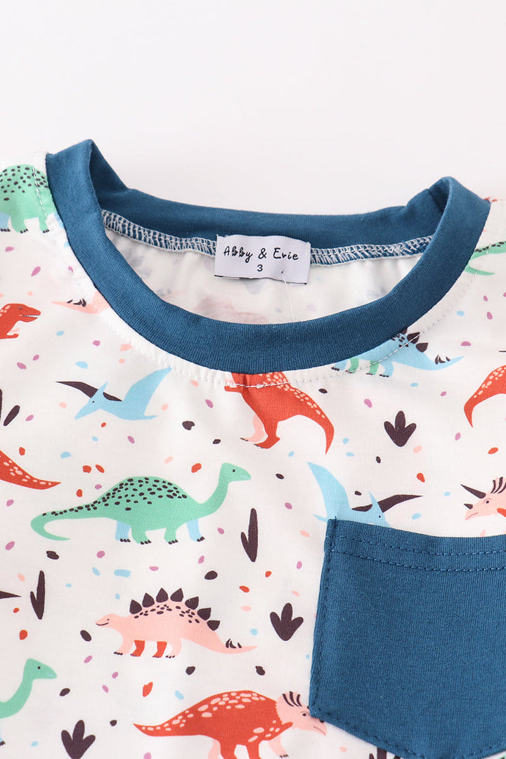 Navy Dinosaur Print Boy Pajamas Set