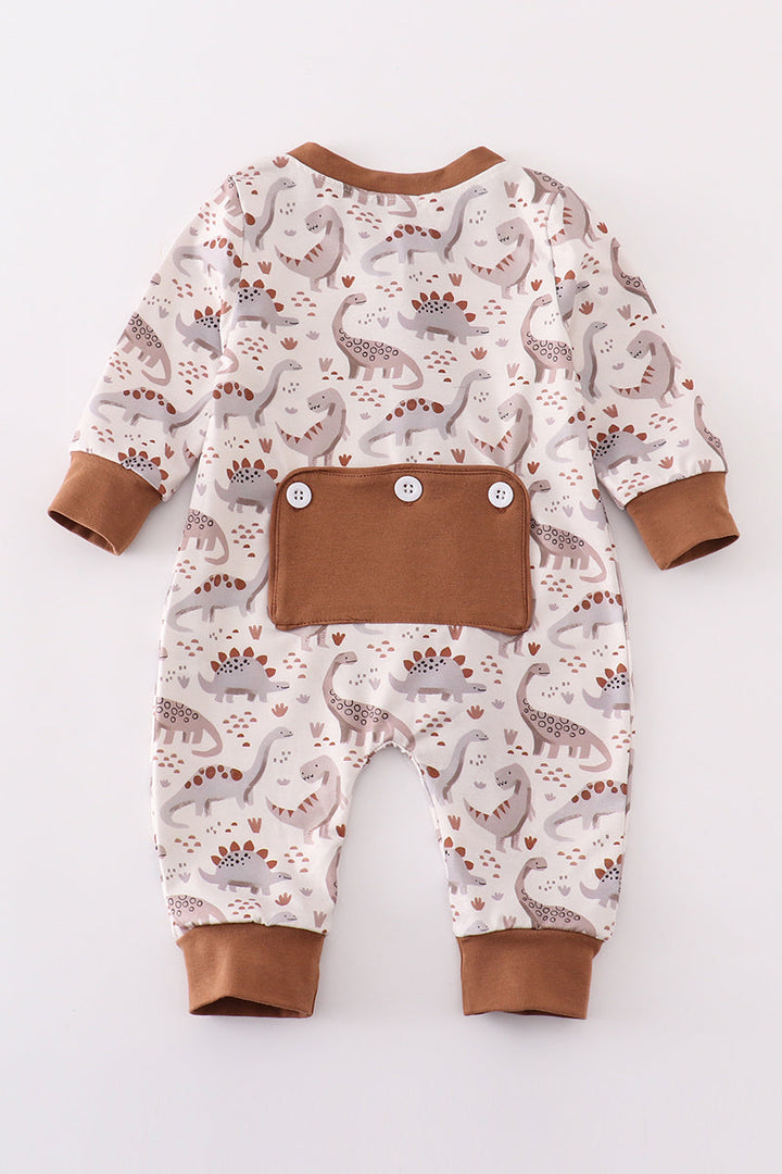 Brown Dinosaur Print Boy Romper