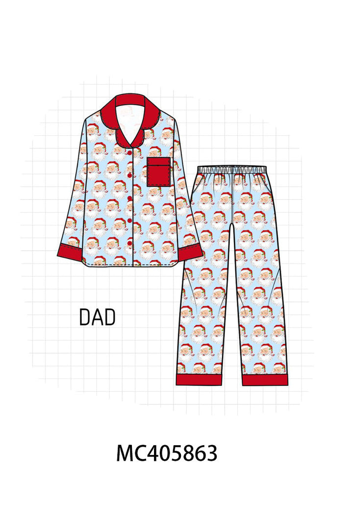 Blue Christmas Santa Claus Men Pajamas Set