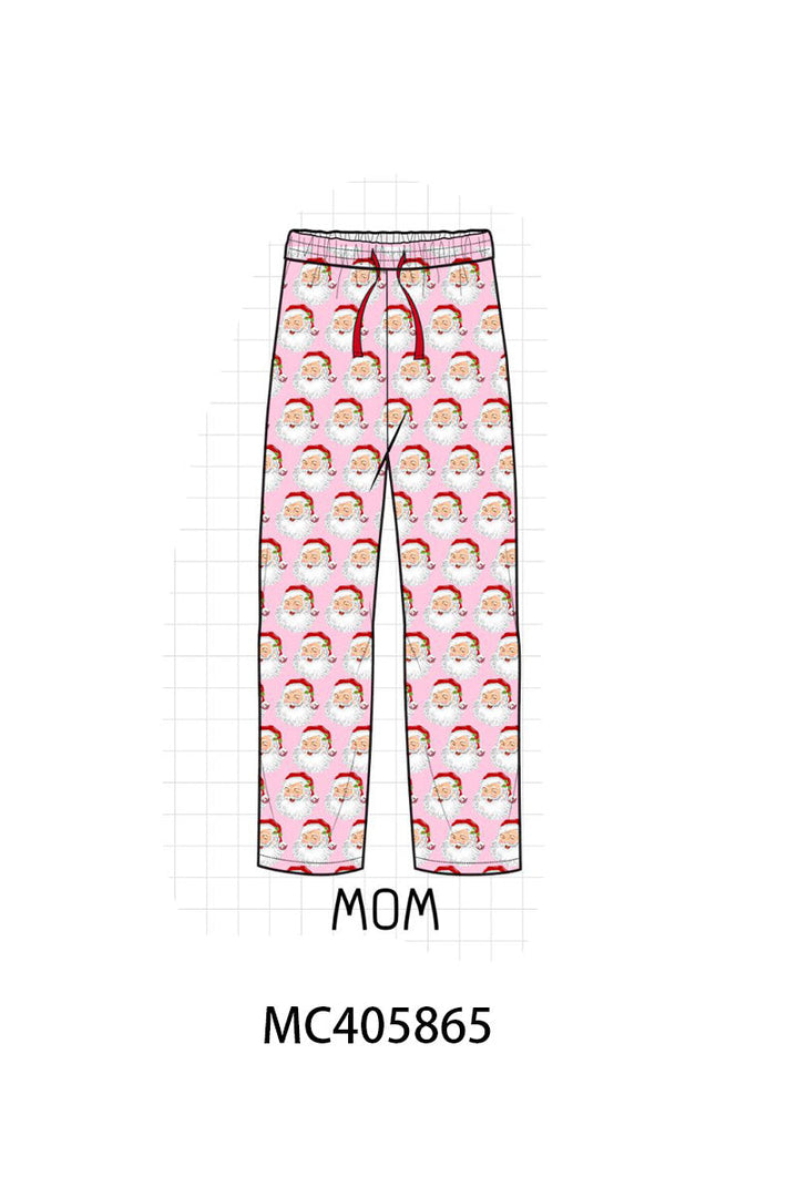 Pink Christmas Santa Claus Print Women Pajamas Pants