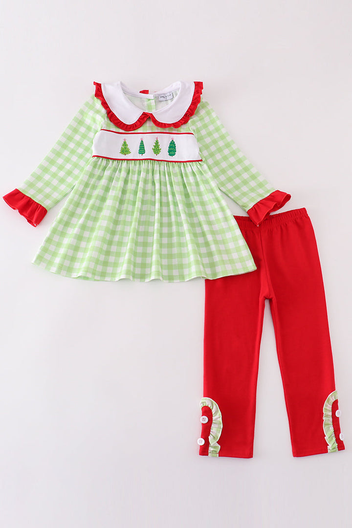 Green Christmas Tree Embroidery Girl Set