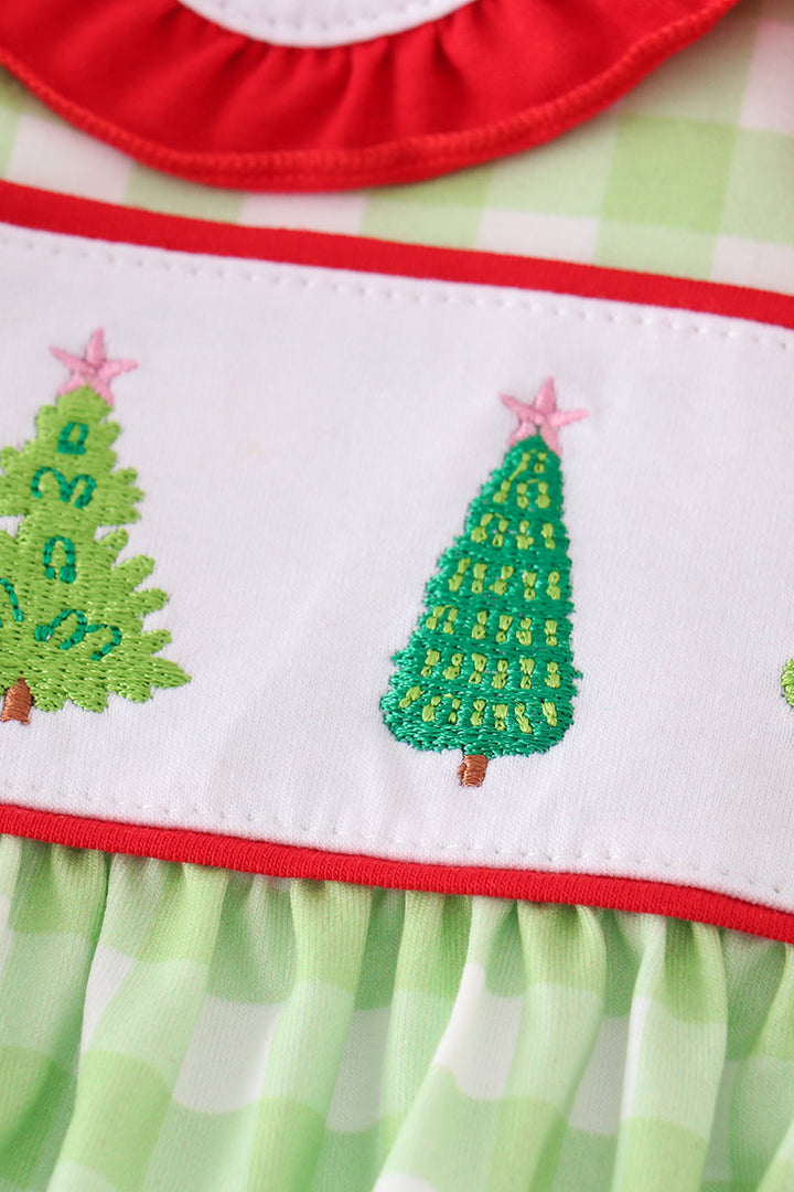 Green Christmas Tree Embroidery Girl Set