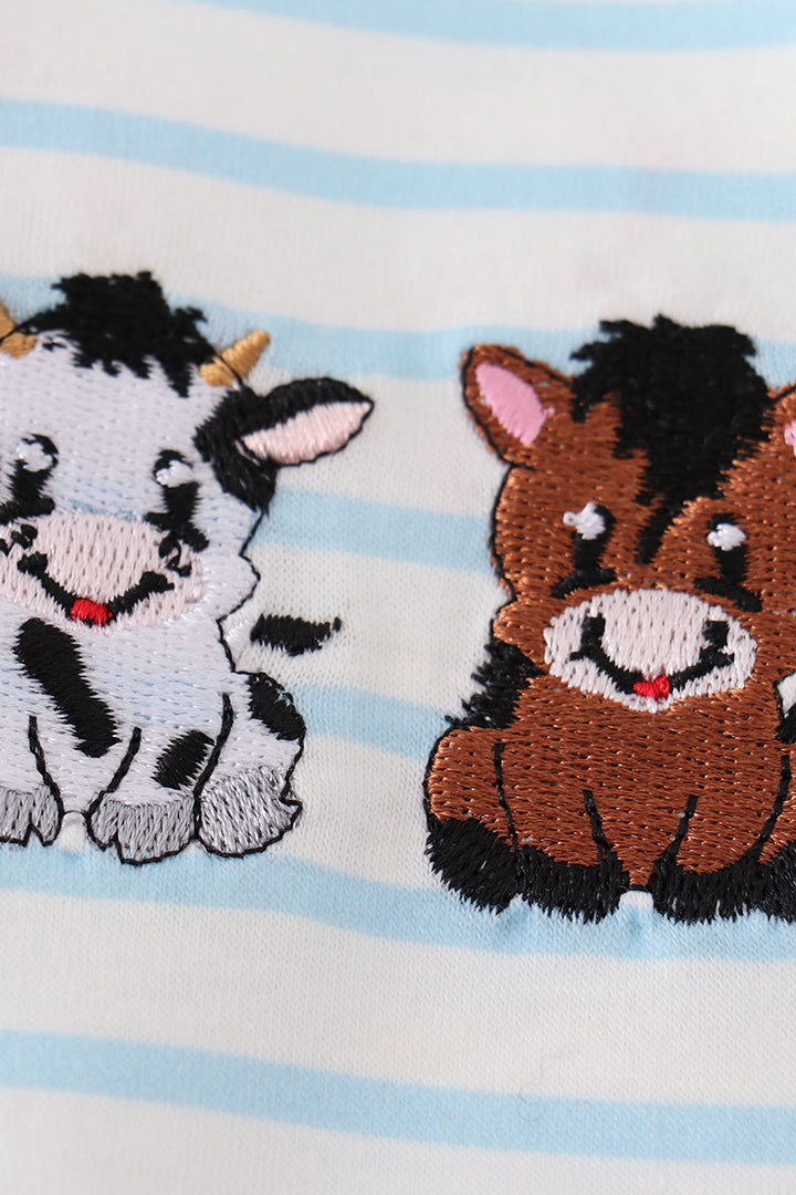 Green Farm Animals Embroidery Boy Romper