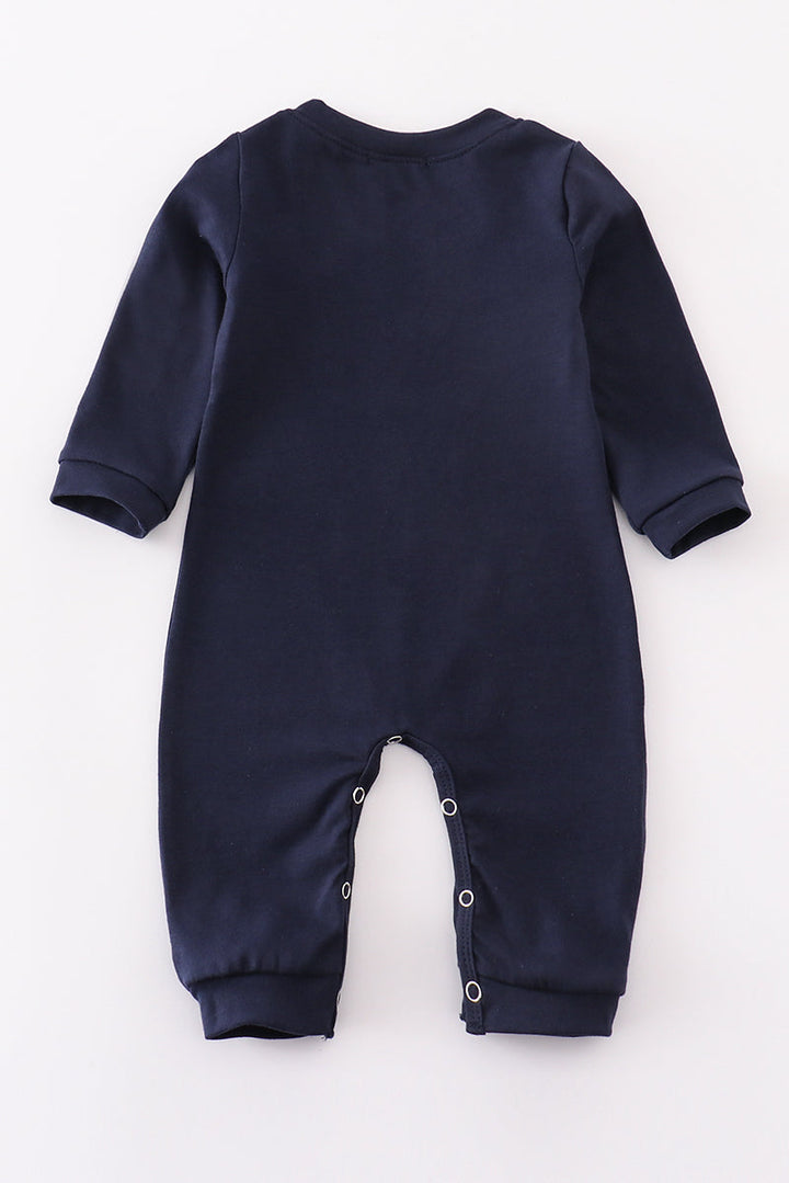 Navy War Eagle Embroidery Boy Romper