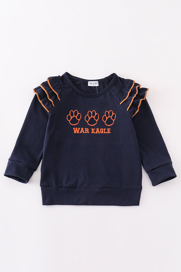 Navy War Eagle Embroidery Girl Top