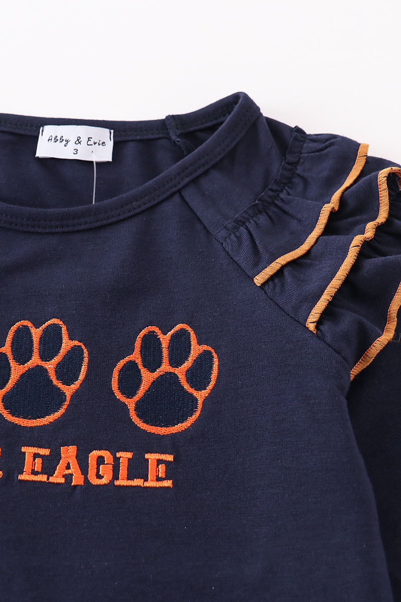 Navy War Eagle Embroidery Girl Top