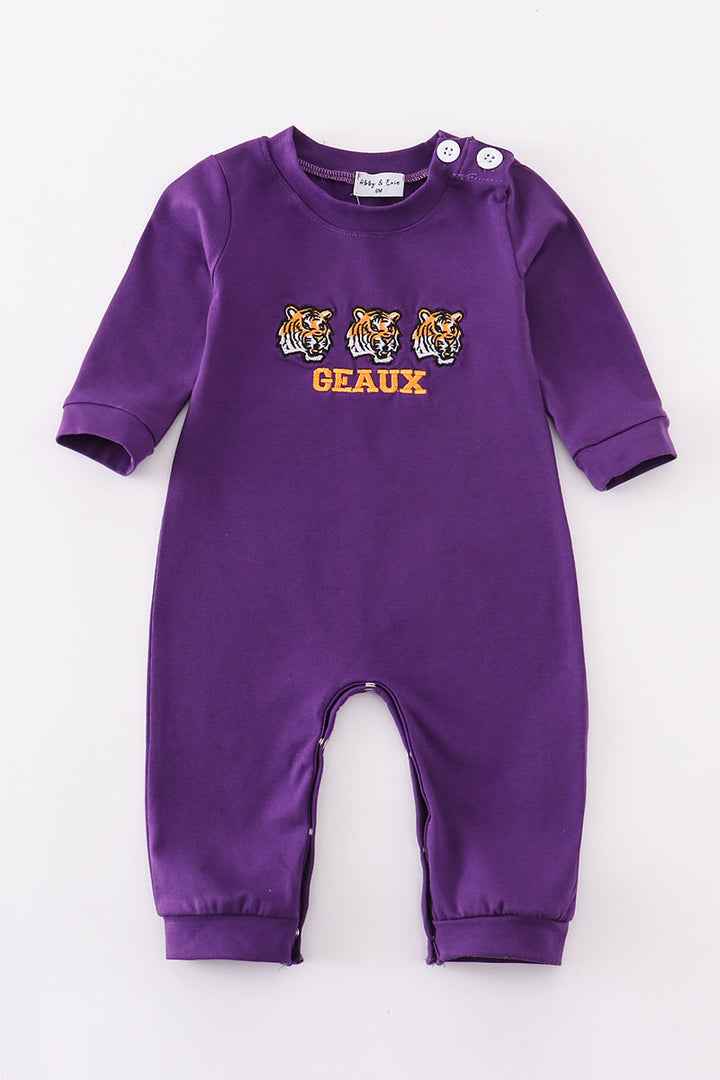 Purple Geaux Embroidery Boy Romper