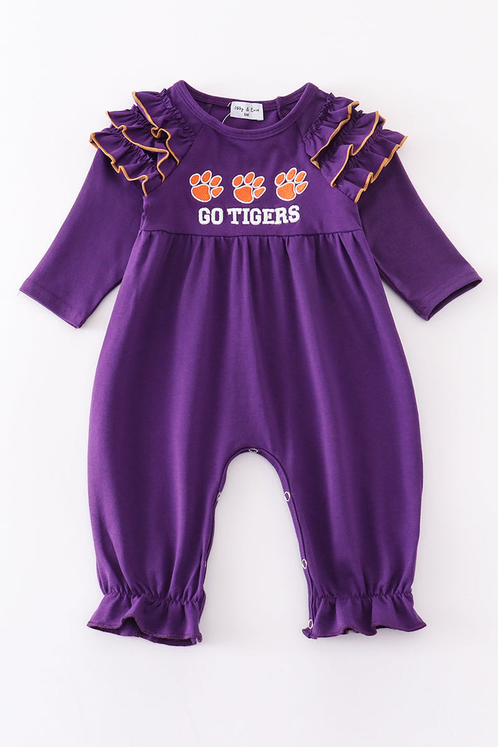 Puprle Go Tigers Embroidery Girl Romper