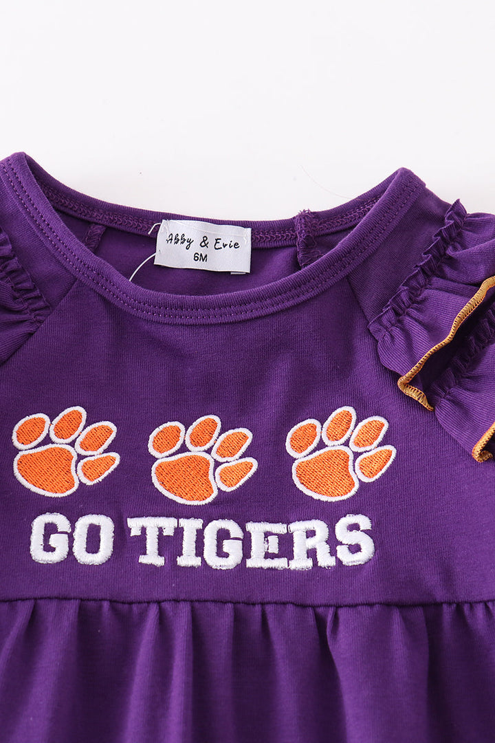 Puprle Go Tigers Embroidery Girl Romper