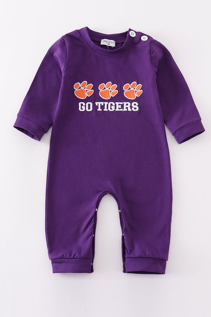 Puprle Go Tigers Embroidery Boy Romper