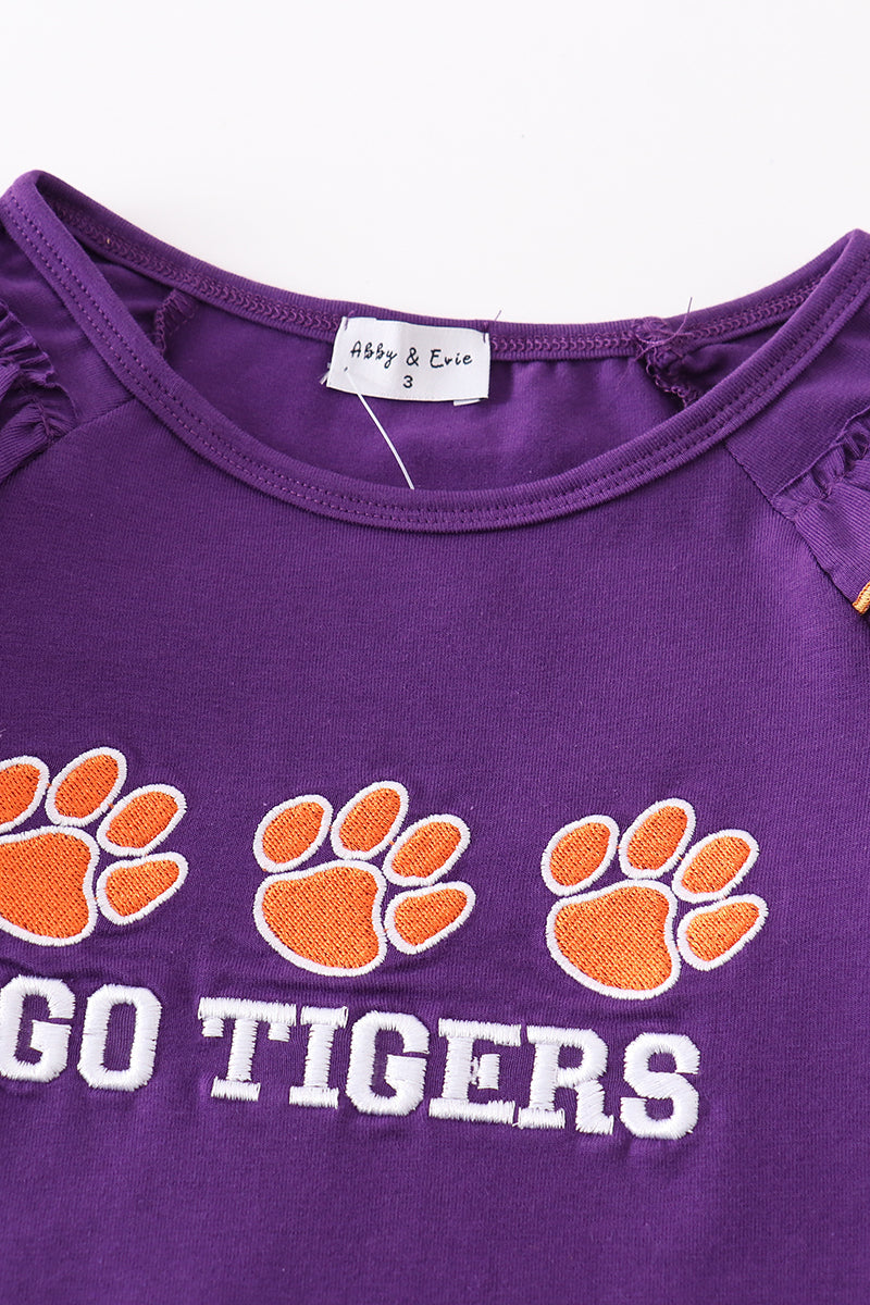 Puprle Go Tigers Embroidery Girl Top