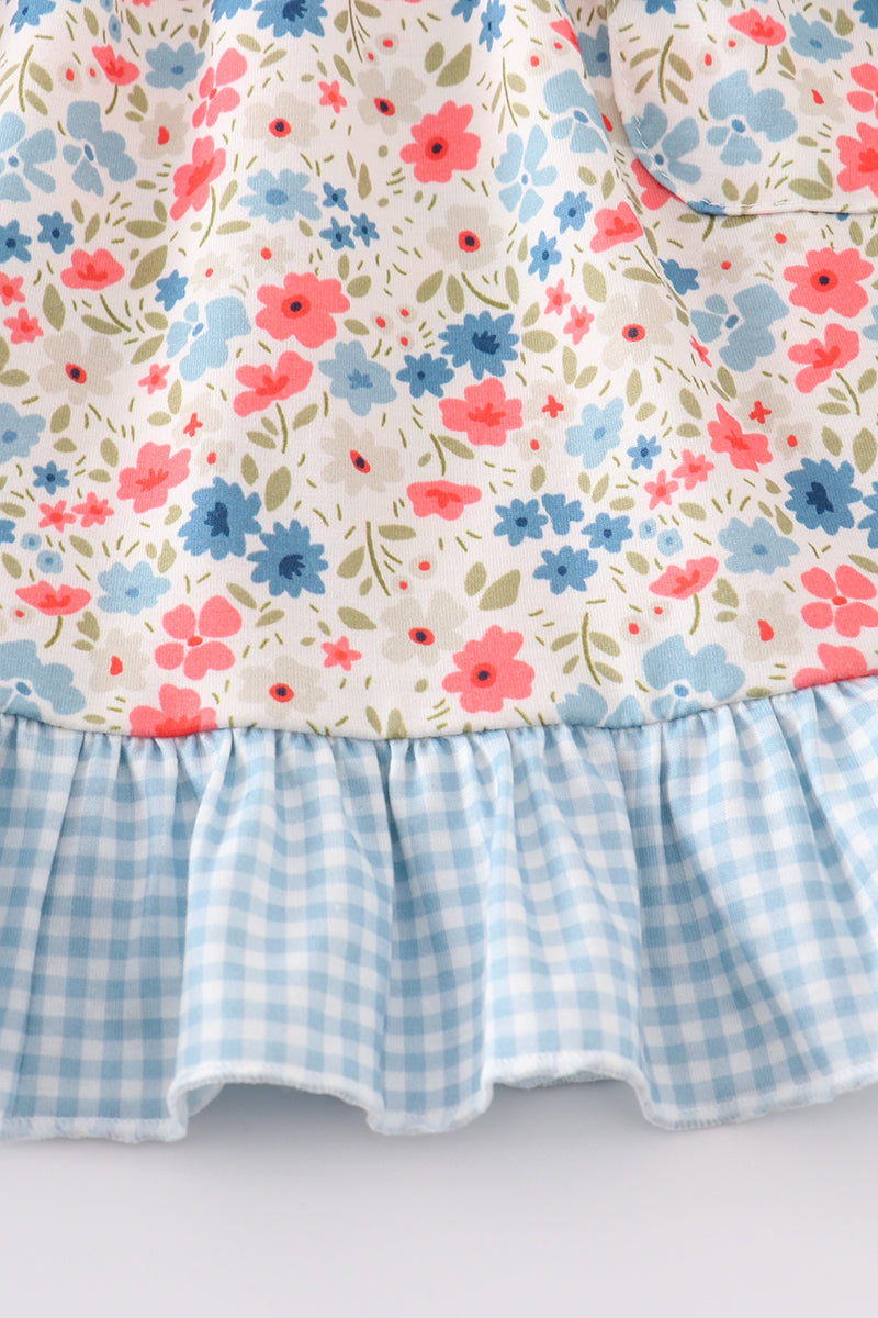 Pink&blue Floral Print Dress