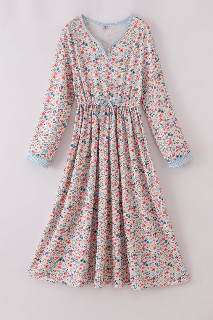 Pink&blue Floral Print Women Dress