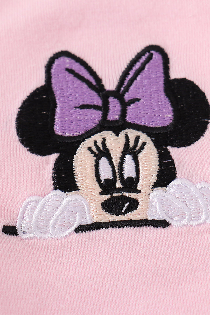 Pink Character Embroidery Girl Zipper Pullover