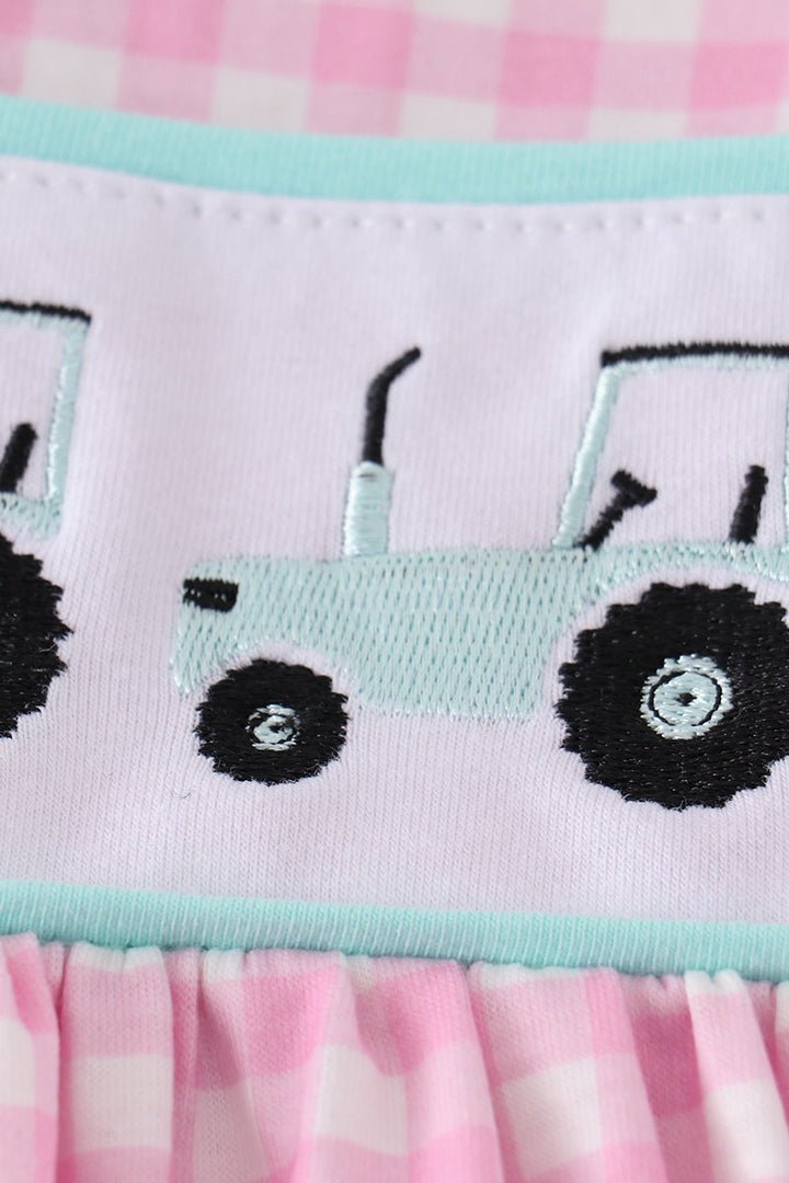 Pink Tractor Embroidery Girl Set