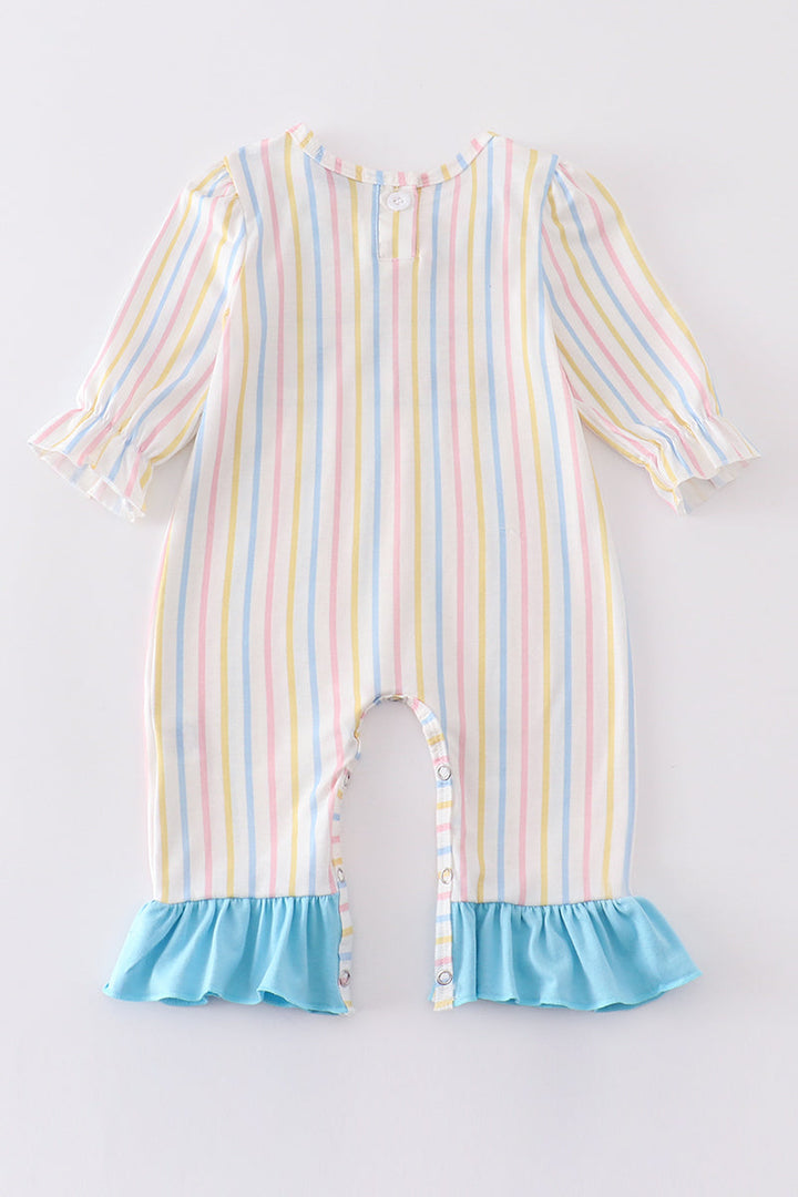 Stripe Princess Embroidery Girl Romper