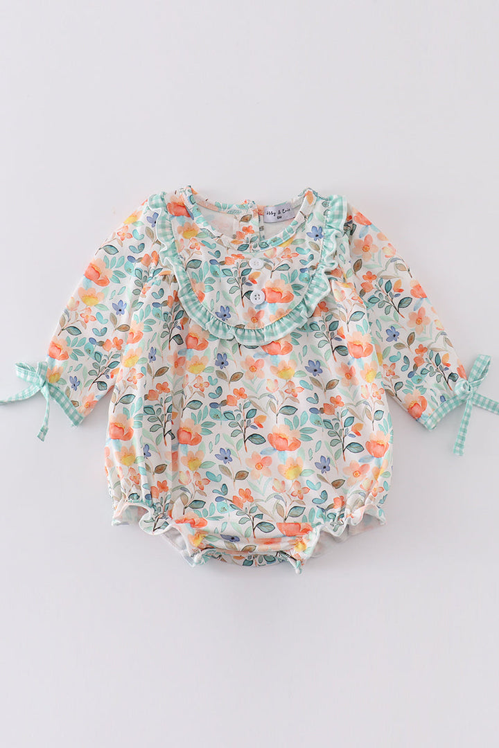 Green Watercolor Floral Ruffle Bubble