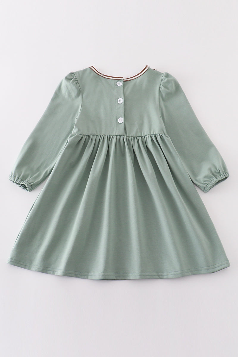 Green Farm Cow French Knot Dress