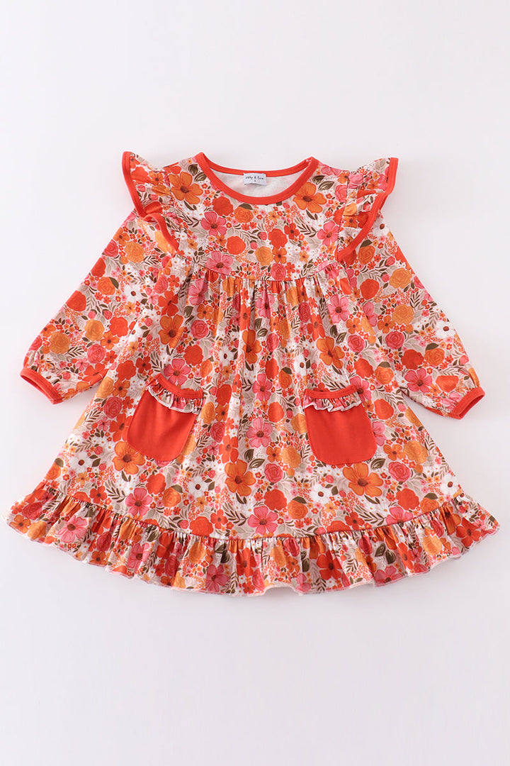 Fall Floral Print Ruffle Dress