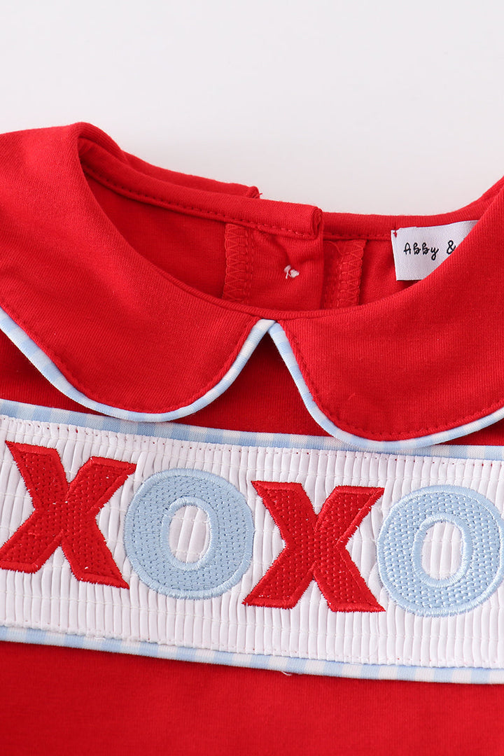 Red Valentine Xoxo Smocked Boy Bubble